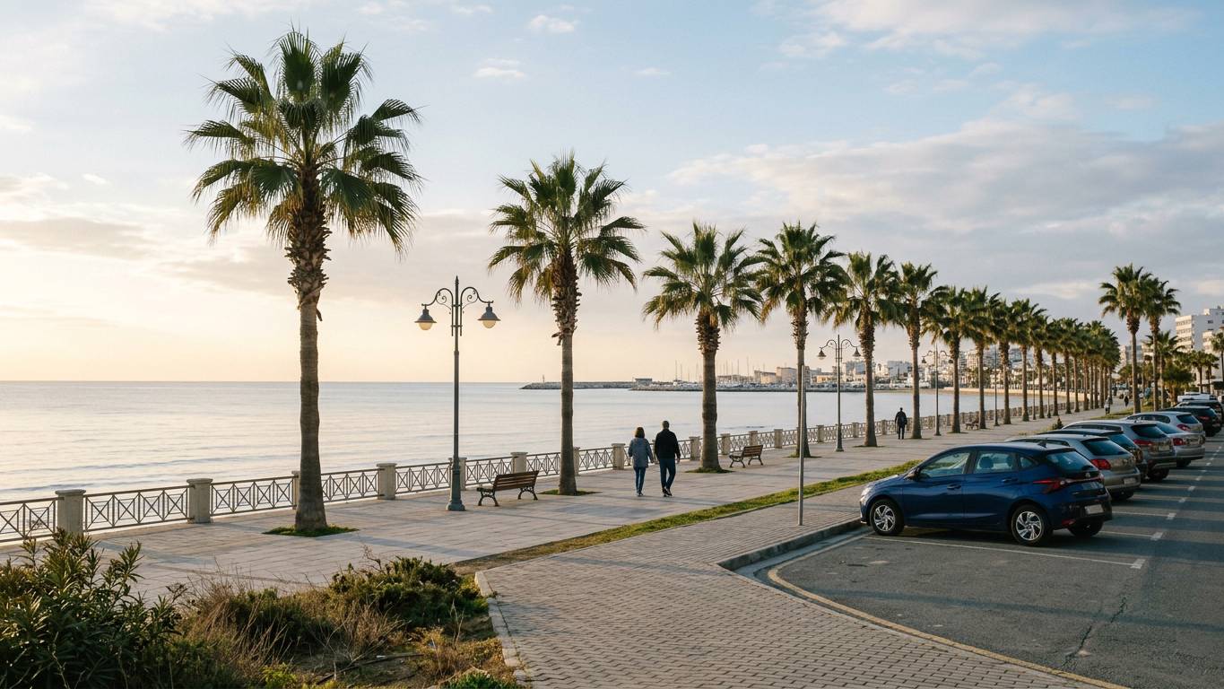 Car rental desk area at Larnaca Airport with local company counters