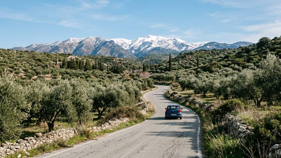 Coastal road along Mediterranean shore in Cyprus with clear winter sky
