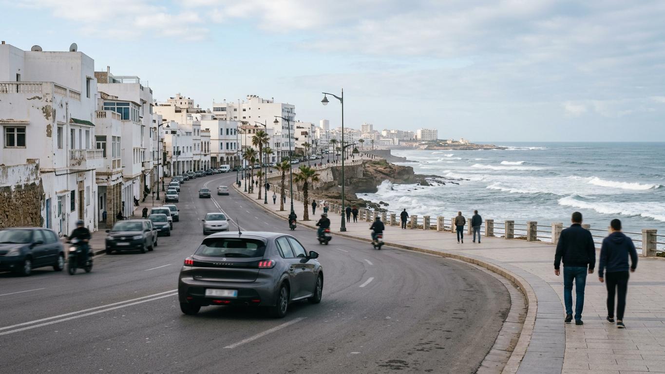 Car rental pick-up zone at Mohammed V Airport in Casablanca with local company counters