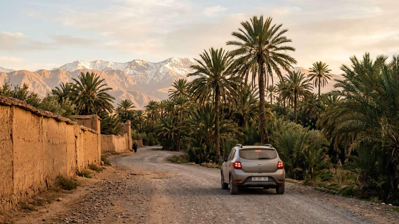 Car rental pick-up location near Jemaa el-Fnaa square in Marrakech medina