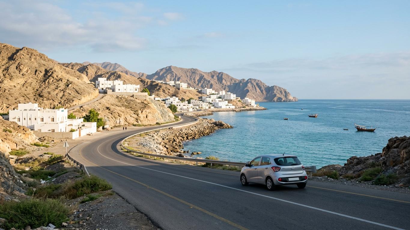 Car rental at Muscat International Airport with mountain backdrop
