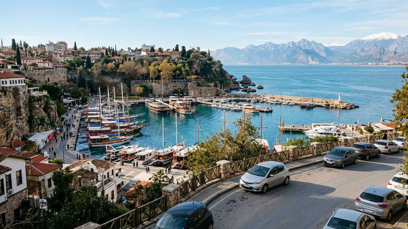 Car rental location in Antalya with coastal road access to Kemer and Side